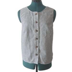 J. Crew Striped Linen-Blend Button Back Sleeveless Blouse